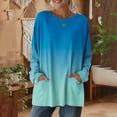 thumbnail image 3 of Mujeres Manga Larga Tops Casual Gradiente Ombre Cuello Redondo Suelto Ajuste Superior con Bolsillos Suave Poliéster Otoño Primavera Suéter, 3 of 7