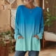 thumbnail image 2 of TaTaai Women‘s Casual Round Neck Gradient Long Sleeve Blouse With Pockets Loose Fit Solid Color T Shirts Soft Polyester Daily Holiday Travel Top Gift, 2 of 7