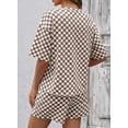 thumbnail image 2 of DOKOTOO Womens 2 Piece Outfits Casual Plaid Short Sets Lounge Beach Travel Short Sleeve Round Neck Tops Match High Waisted Shorts Summer Outfits, 2 of 8