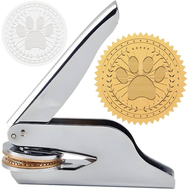 Dog Paw Print Embosser Stamp 1.6in Stainless Steel Seal Hand Held Embossing Sealing Stamp Book Lovers Teacher Ex Libris Library Notary for Official Graduation Gift Envelopes Napkins Paper