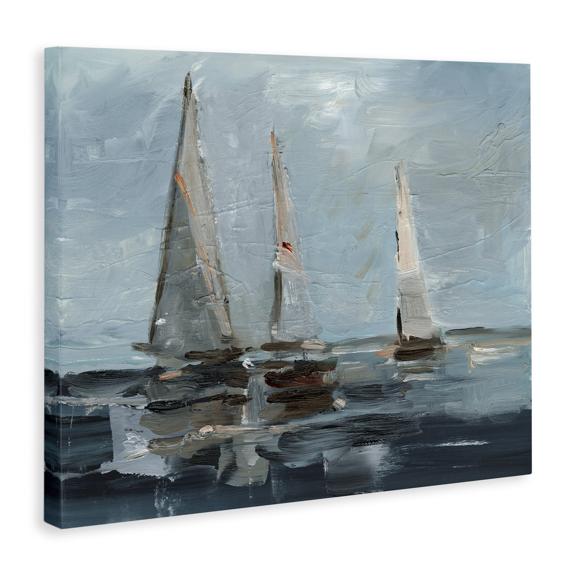 Stupell Industries Moody Sailboats Maritime Transportation Painting Wrapped Canvas Art Print Wall Art, 20 x 16