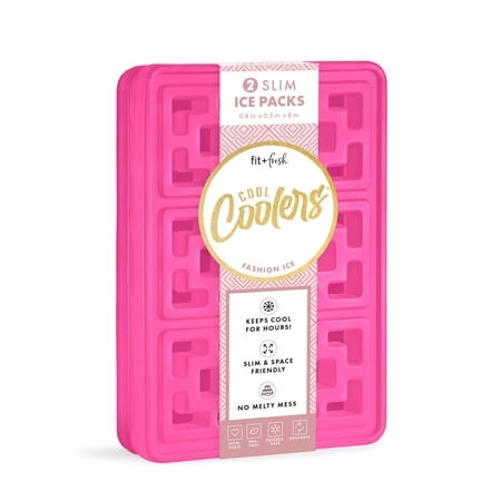 Cool Coolers by Fit & Fresh Stylish XL Slim Ice Packs, Space Saving Reusable Ice Packs for Lunch Boxes, Fashion Ice, Reusable Ice Packs for Lunch Boxes & Coolers, 2pk, Hot Pink