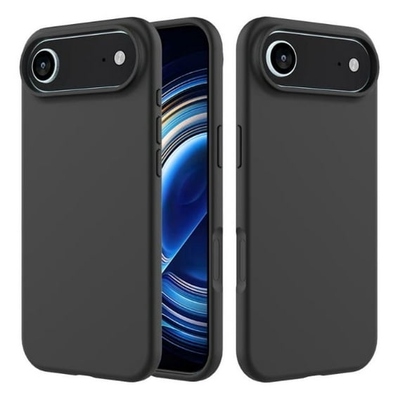 Liquid Silicone Soft Microfiber Case for iPhone 17 Air with Tempered Glass Screen Protector - Black