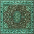 thumbnail image 1 of Ahgly Company Indoor Square Medallion Turquoise Blue Traditional Area Rugs, 4' Square, 1 of 4