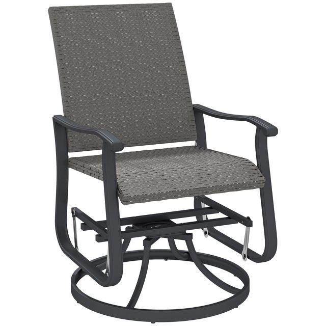 Outsunny Wicker Outdoor Glider Chair, Rattan Patio Swivel Glider, Grey