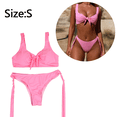 thumbnail image 2 of Conjunto de traje de baño de bikini sexy para mujer con estampado de cuadros y nudo frontal, 2 of 5