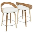 thumbnail image 2 of Grotto Mid-Century Modern Counter Stool With Swivel In Zebra Wood And White Faux Leather - Set Of 2, 2 of 7
