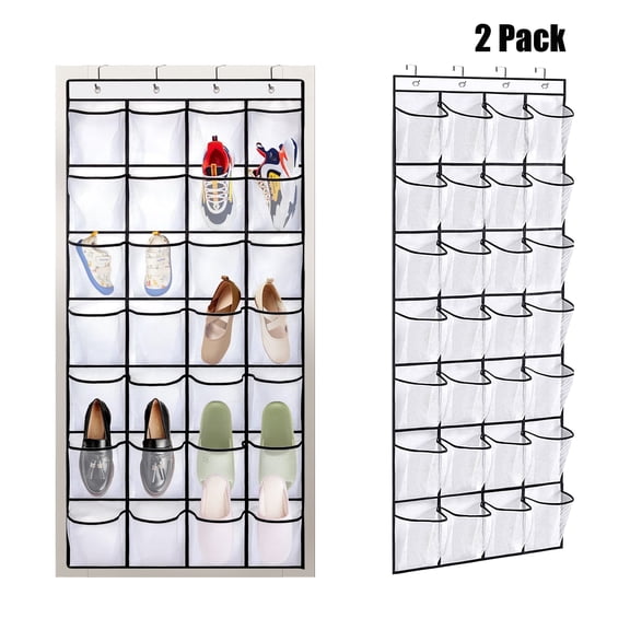 28Large Pockets Door Shoe Organizer-Hold up to 14 Pairs of Shoes with 4 Hooks, 2Pack