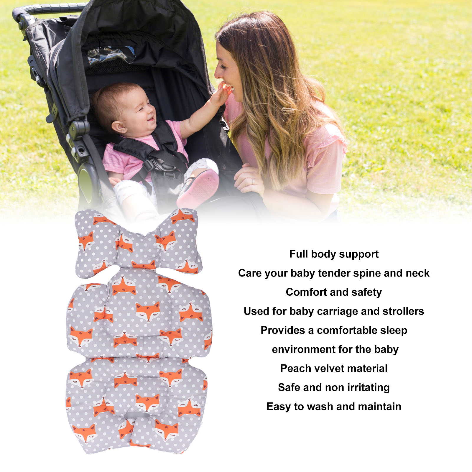 BIMZUC Baby Carriage Cushion Body Support Reduce Fatigue Washable Stroller Seat Pad Type 1
