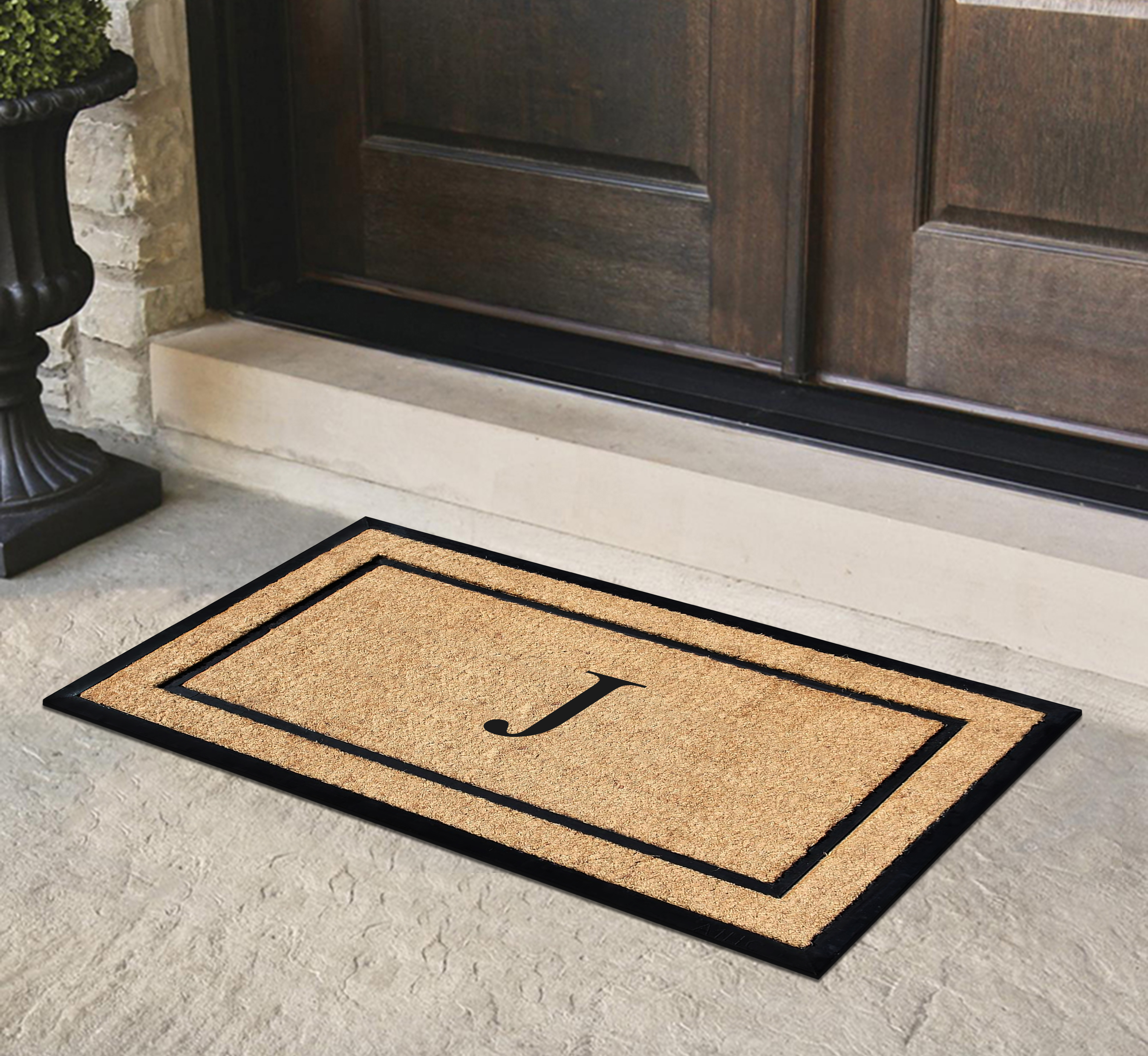 A1HC Natural Coir and Rubber Monogrammed Door Mat, 24x48 in, Thick Durable Thin Profile Welcome Mat for Front Porch & Entryway