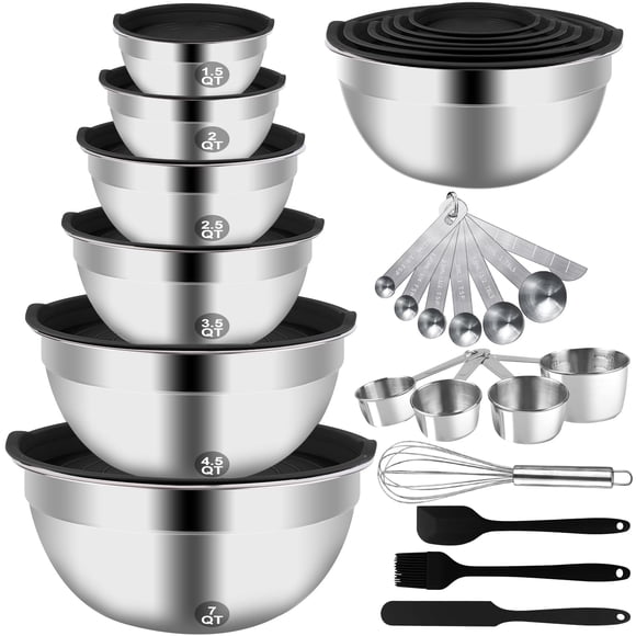 Juego de cuencos para mezclar WEPSEN de acero inoxidable, 27 piezas con tapa de 1,5 a 7 cuartos de galón