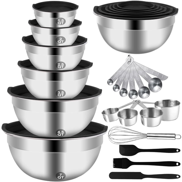 Juego de cuencos para mezclar WEPSEN de acero inoxidable, 27 piezas con tapa de 1,5 a 7 cuartos de galón