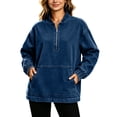 thumbnail image 2 of Drovellove Women's Denim 1/4 Zip Long Sleeve Top with Pockets - Loose Casual Buttonless Pullover Shirt, Versatile Chore Jacket for Work, Weekend Outings, or Travel, 2 of 8