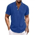 thumbnail image 2 of Jinhomg Mens Cotton Linen Henley Shirts Lightweight Comfy Short Sleeve Tropical Beach Tops Summer Button V-Neck Collared Hawaiian Pullovers 2025 Saving Dark Blue M, 2 of 6