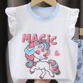 thumbnail image 4 of Toddler Girl Cartoon Outfit Magic Unicorn Print Ruffle Top Shorts Summer Casual Wear 3-4 Years, 4 of 4