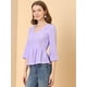 thumbnail image 4 of Blusa liviana de encaje sólido Allegra K cuello en V manga 3/4 peplum Púrpura M, 4 of 6