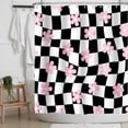 thumbnail image 3 of Black White Shower Curtain Pink Flower Abstract Checkered Plaid Groovy Shower Bath Curtain Bathroom Accessories 72x72 Inches, 3 of 6