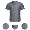 thumbnail image 4 of LINGLANG Men's Loose Fit Stand Collar Shirt Comfortable Solid Color Short Sleeve Casual Button Up, 4 of 5