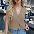 thumbnail image 2 of hotojiny Womens Sweater Vest Trendy Solid Color Sleeveless Deep V Neck Crop Top Summer Button down Crochet Knit Shirt, 2 of 3