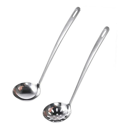 

2pcs 7cm Stainless steel Spoon + Colander Long Handle Hot Pot Long Handle Spoons Flatware Soup Drinking Tools Kitchen Gadget