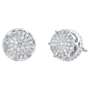 10K White Gold Real Diamond 6-Prong Sutds 9.50mm Mens 3D Pave Earrings 1/4 CT.