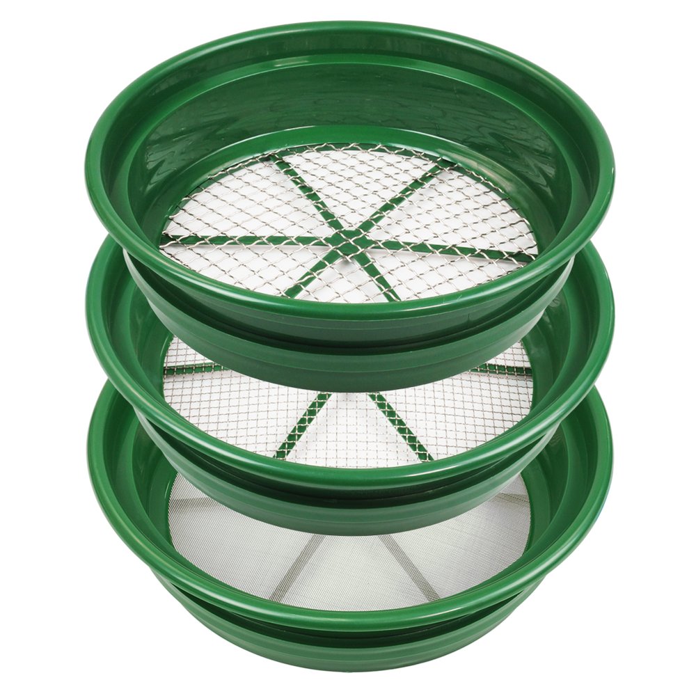 3 pc Green Plastic Gold Sifting Pan Classifier Stackable Mesh Size 1/2