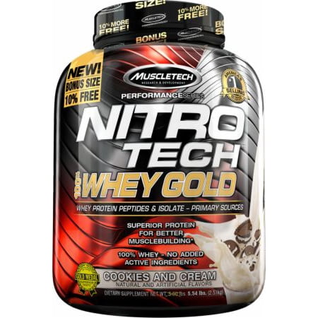 Nitro Tech Ingredients - MuscleTech Nitro Tech 100% Whey Gold Protein Supplement Powder for Musclebuilding, Cookies and Cream 6lb