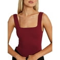 thumbnail image 3 of Womens Square Neck Fitted Tank Tops Double Layer Seamless Slim Fit Shirts Basic Spring Summer Red L, 3 of 9