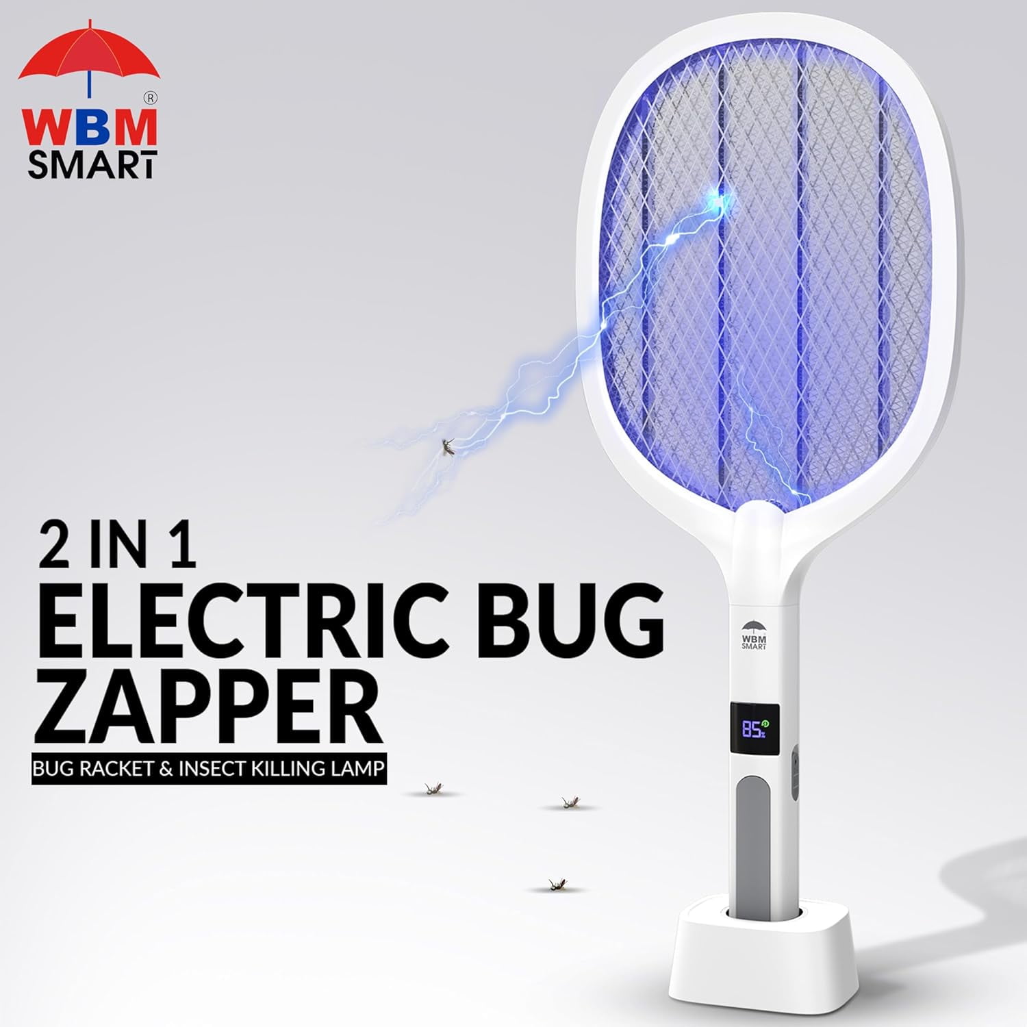 2 in 1 Electric Bug Zapper, Mosquitoes Trap Lamp & Racket, USB Rechargeable Fly Swatter for Home and Outdoor Powerful Grid 3-Layer Safety Mesh Safe to Touch, Pack of