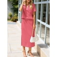 thumbnail image 5 of Women'S Skirt Sets 2 Piece Outfits Summer Casual Striped Short Sleeve Skirt and Top Set Pink L, 5 of 10