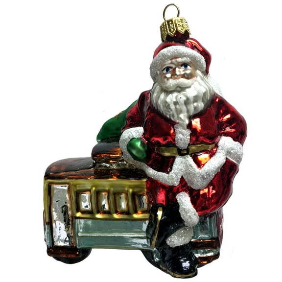Santa Claus with San Francisco Trolley Polish Glass Christmas Tree Ornament