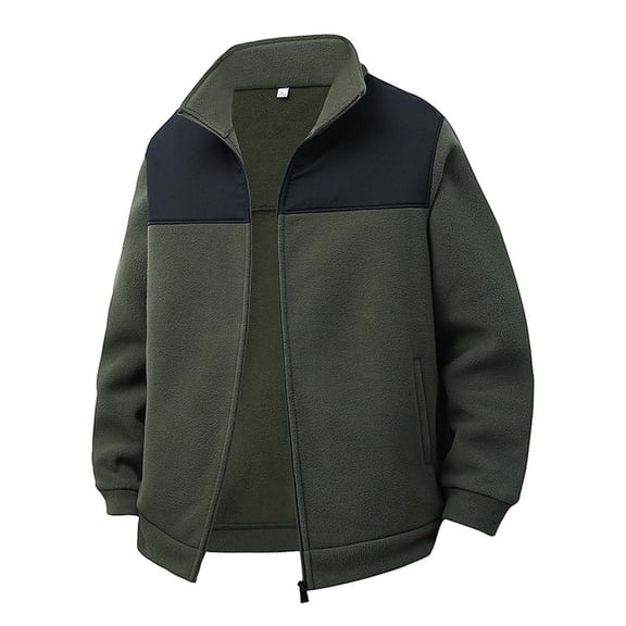 Tisuna Jacket For Men Color Block Long Sleeve Stand Collar Coat Comfortable Leisure Autumn Winter Men Casual Windbreaker Army Green Size L