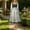 Deep forest green and silver grey, variant on AVRNLIQ Womens Bavarian Dirndl Oktoberfest Dress Floral Midi A-Line Lace Sleeves Plus Size Adjustable Waist,Size 3XL