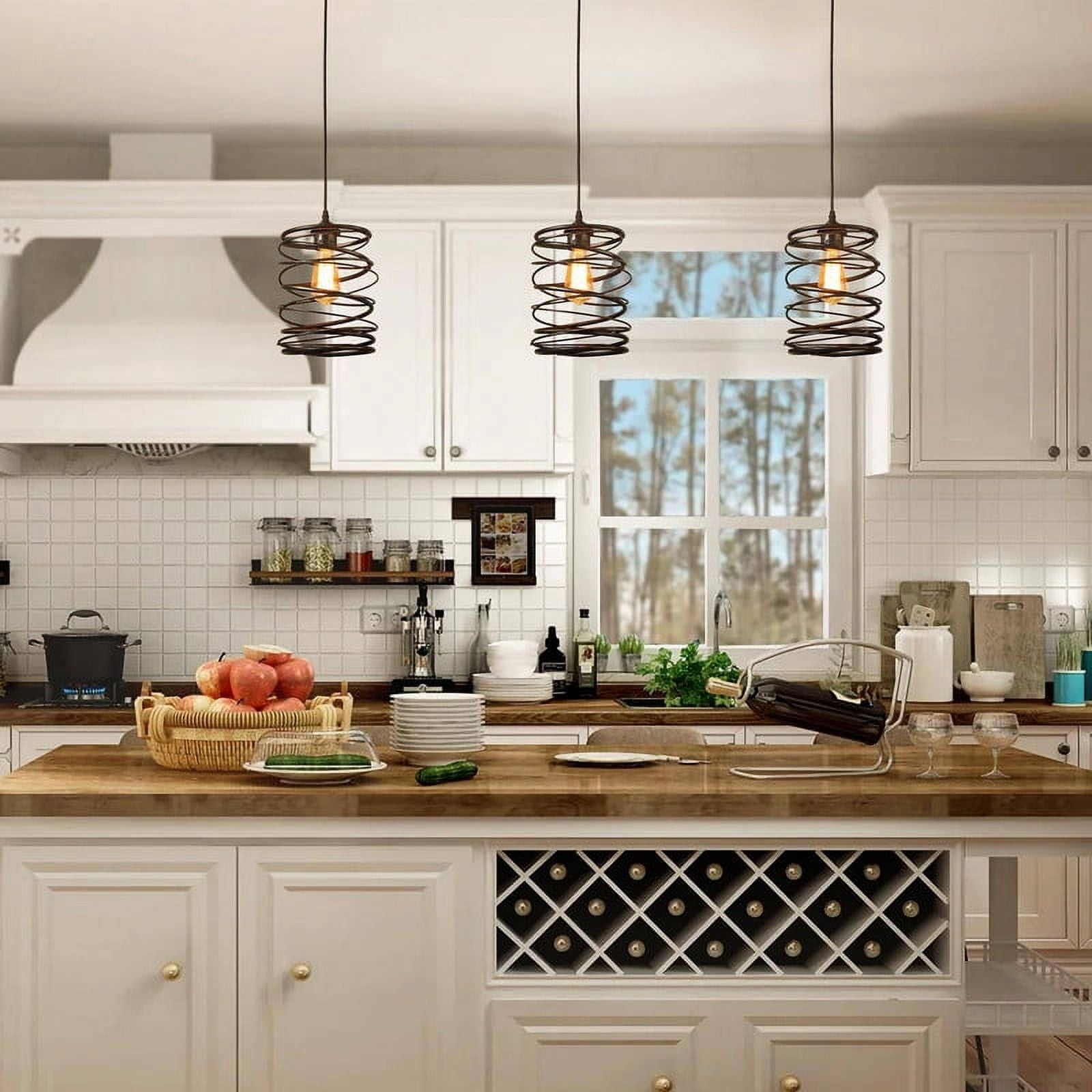 LNC 1-Light Matte Black Spiral Cage mini Pendant Light for Kitchen Island Light
