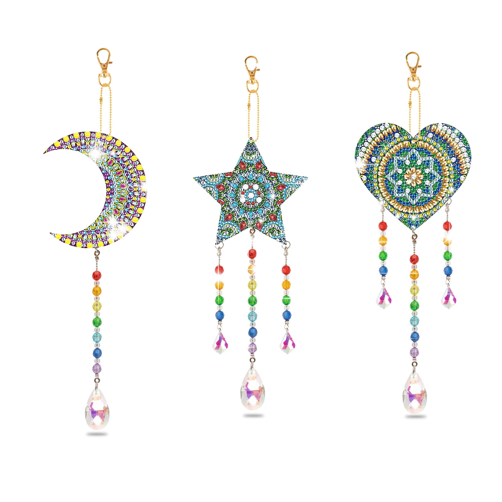  3 Pieces Diamond Painting Suncatcher Wind Chime Cross Sun Star  Moon Heart Mandala Double Sided Crystal Gem Paint by Number Diamond  Painting Hanging Ornament for Home Garden (Moon, Heart, Mandala) 