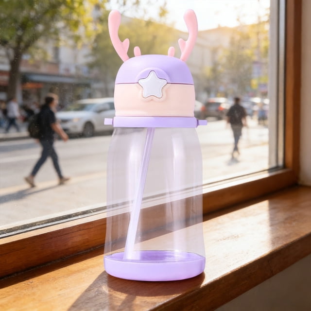 BUTASY Water Bottle 600ml Sticker Version Deer Large Capacity Cup Cute Deer Straw Water Bottle Leakproof Portable Cup For Adults And Kids Daily/Travel