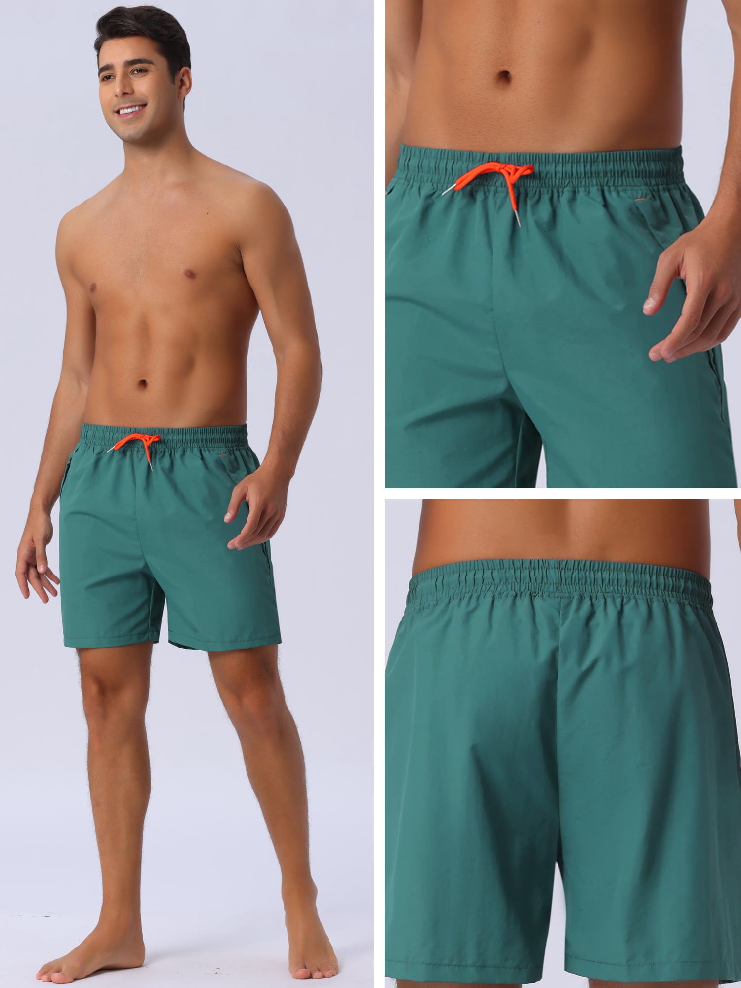 DARING DIVA Men's Elastic Waist Drawstring Mesh Lining Beach Shorts 34 Green