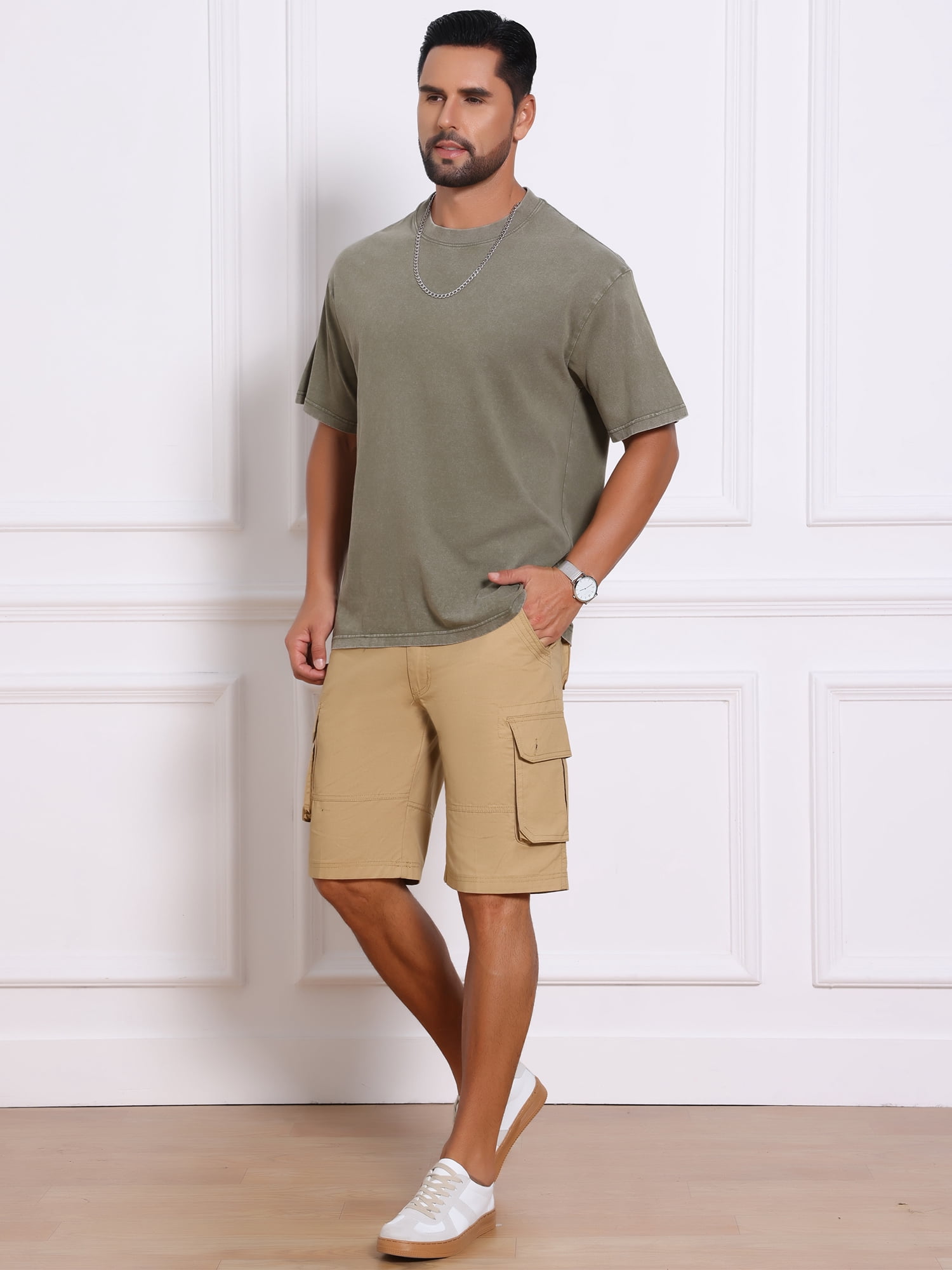 DARING DIVA Men's Short Pants Cotton Casual Camping Fishing Cargo Shorts 28 Khaki
