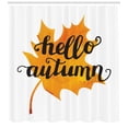 thumbnail image 3 of Autumn Shower Curtain, Maple Leaf Silhouette in Warm Colors with Hand Lettering Fall Season Quote, Fabric Bathroom Set with Hooks, 69W X 75L Inches Long, Orange and Black, by Ambesonne, 3 of 3