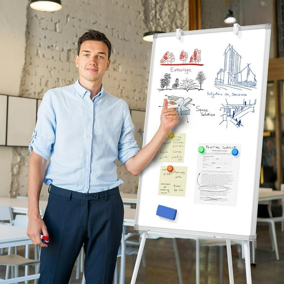 Dry Erase Board with Stand, 36" x 24" Portable Tripod Height Adjustable White Board, 3' x 2' Standing Magnetic Whiteboard Easel for Teaching, Office, Home, Classroom