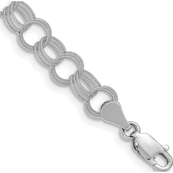 14K White Gold Solid Triple Link Charm Bracelet (Width 6) (Length 7) - Jbsp