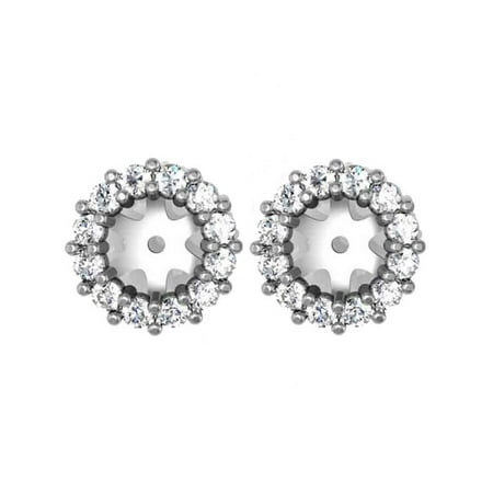 - 1/2ct Halo Diamond Earring Jackets 14K White Gold Fits 1/2ct Stones (5-5.5mm)
