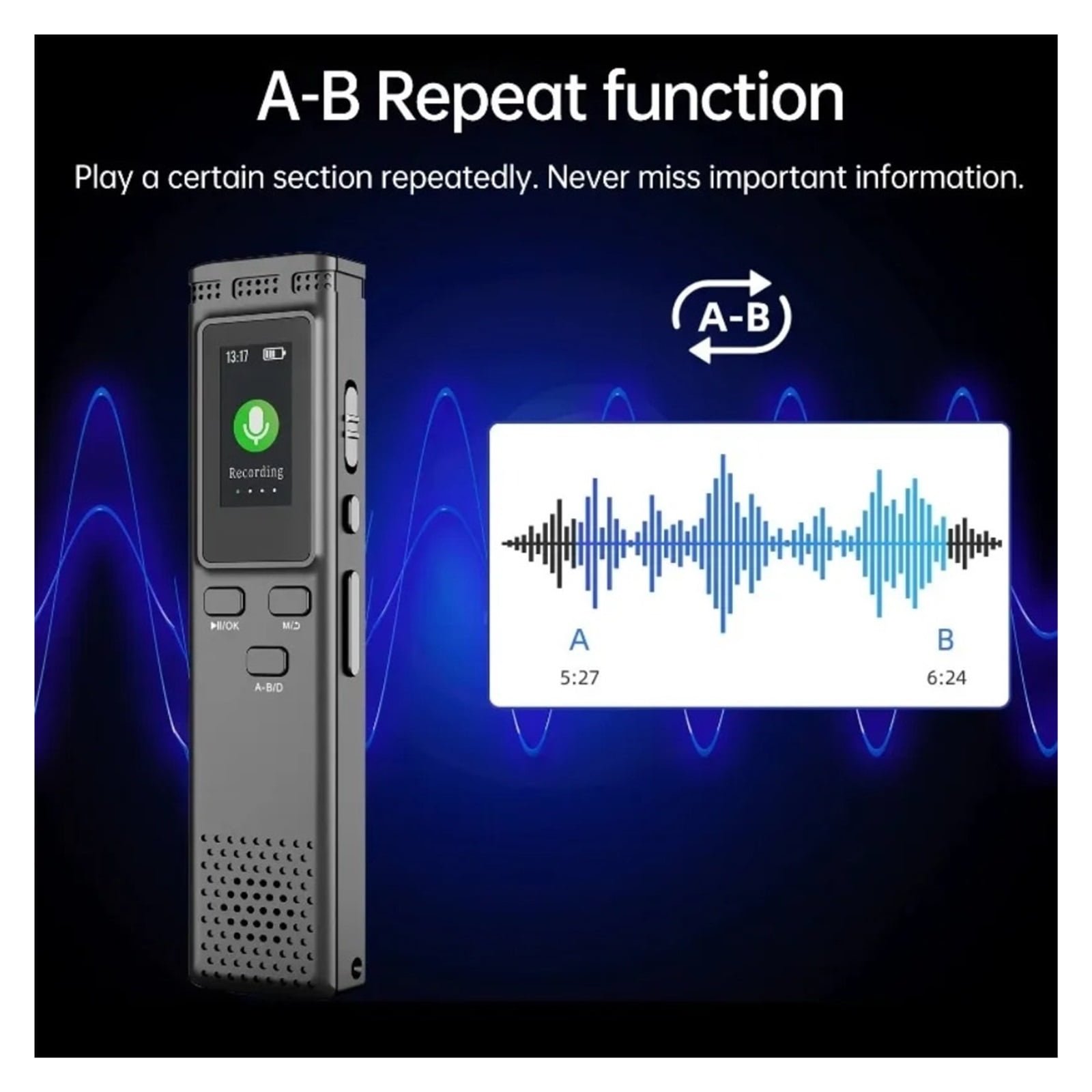 Digital Voice Recorder with Noise Reduction Voice Activation MP3 Music Player Recording ,Excellent Sound Quality