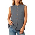 thumbnail image 6 of Otntypg Womens Cotton Linen Tank Tops Trendy Sleeveless Summer Casual Button Down Beach Vacation Shirts Lightweight Gauze Oversized Boho Blouse with Pockets, 6 of 8