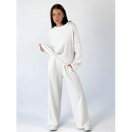 

DanceeMangoo White Green Loose Sleepwear Casual Knitting Pajama Sets For Women Nightwear Round Neck Full Sleeve Winter Womens Pajamas