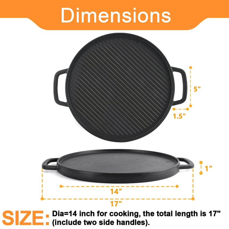 14-in Reversible Square Griddle, Cast Iron Cookware