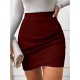 thumbnail image 6 of Burgundy Solid Color Bodycon Mini Skirt For Women, 6 of 7