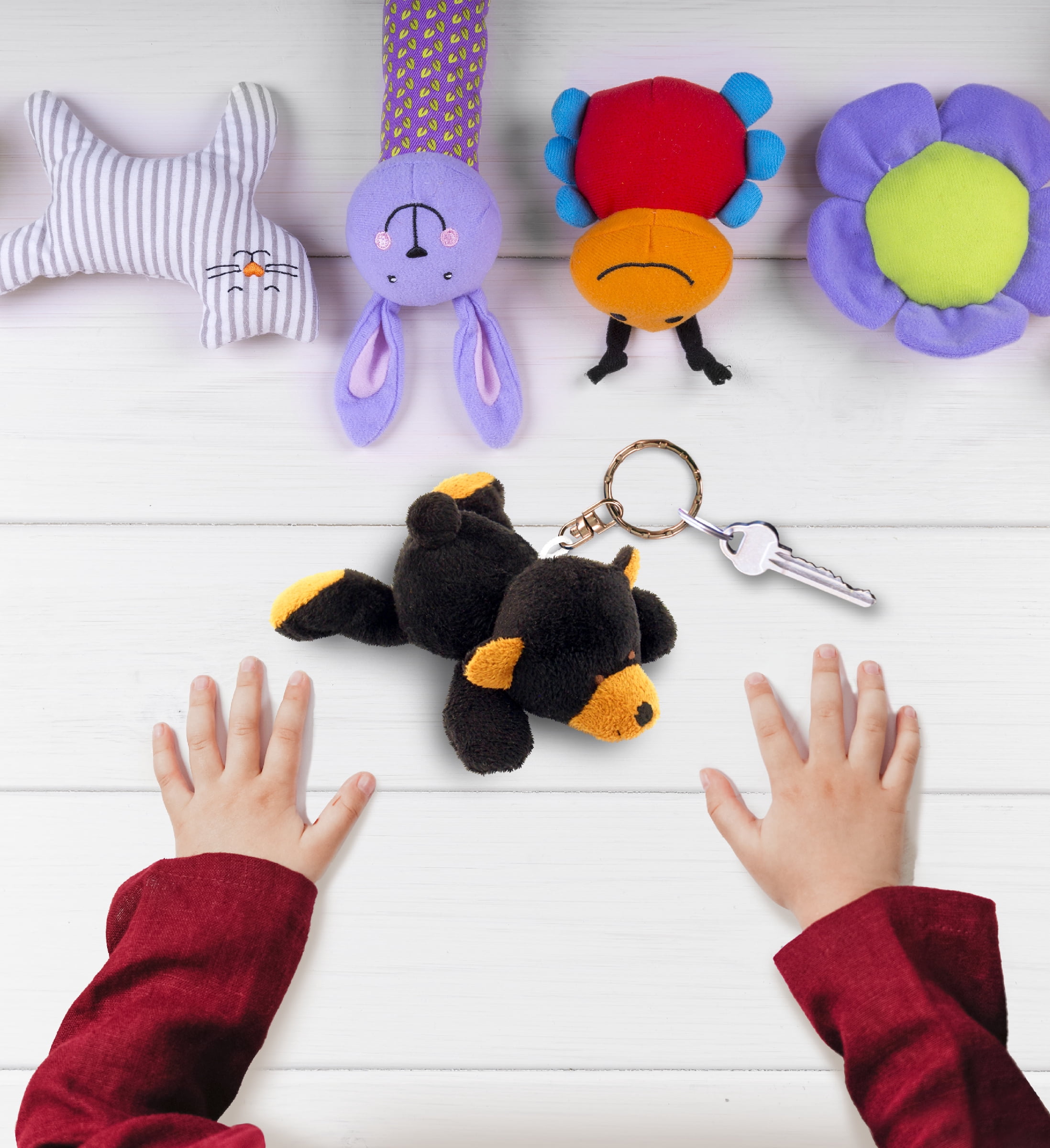 Puzzled Black Bear Stuffed Animal Keychain Plush Charm for Bag - 4 Inches