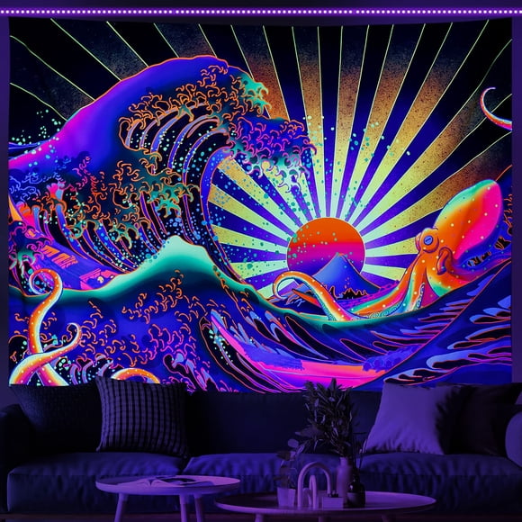 Tapiz de Pared Maccyafst Ola del Océano Reactivo a Luz UV 150x200cm