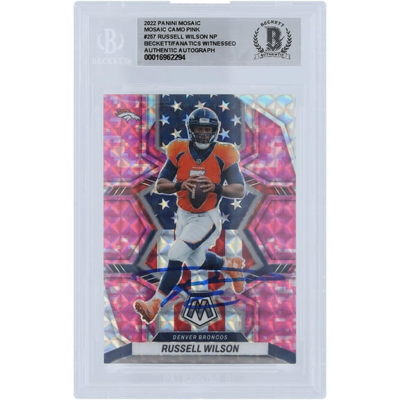 Russell Wilson Denver Broncos Autographed 2022 Panini Mosaic Pink Camo #257 Beckett Fanatics Witnessed Authenticated Card - Fanatics Authentic Certified